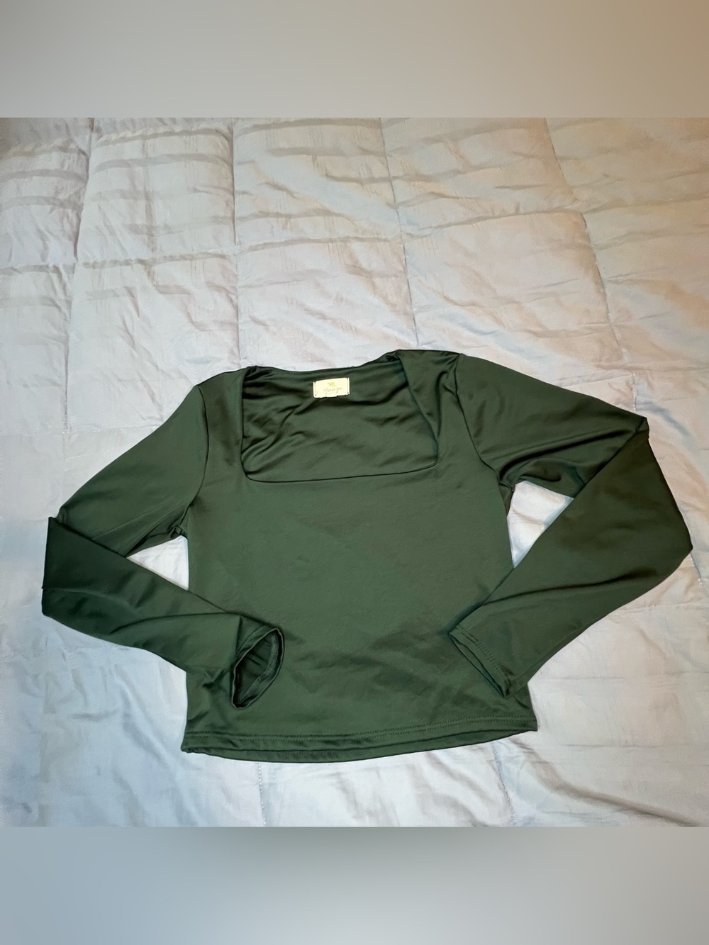 Long Sleeve Square Neck Top - Olive Green